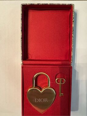 Dior Gold Heart Padlock and Key in Red Box